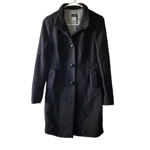 Size 9 J. Crew black wool long pea coat with pockets - Picture 1 of 4
